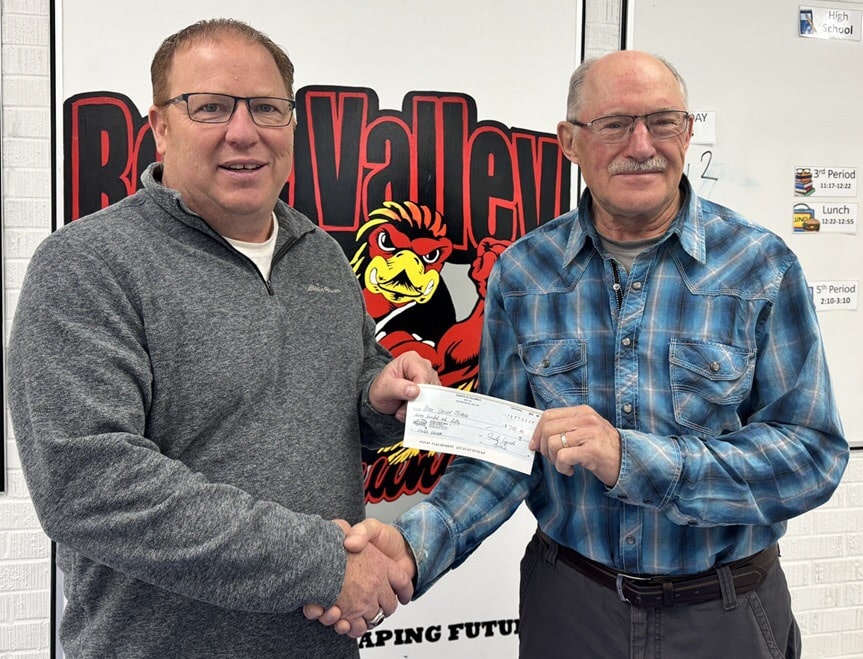 Br Frank Lipinski, FS, presents the cheque to the Principal of Rose Valley School