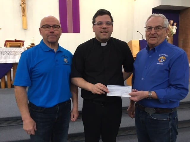 Humboldt Council 1886 in Humboldt Presents Their Incentive Cheque 1 Pictured are Brad Lefebvre. Fr Colin Roy. GK Vince Leonard