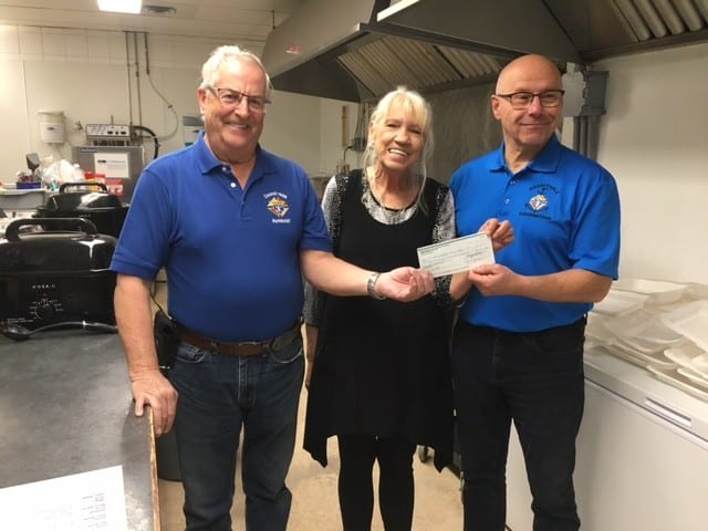 Charitable Foundation cheque given to Humboldt Soup Kitchen by GK Vince Leonard, Kari Cenciosi, Humboldt soup kitchen manager, Brad Lefebvre representing the Charitable Foundation 