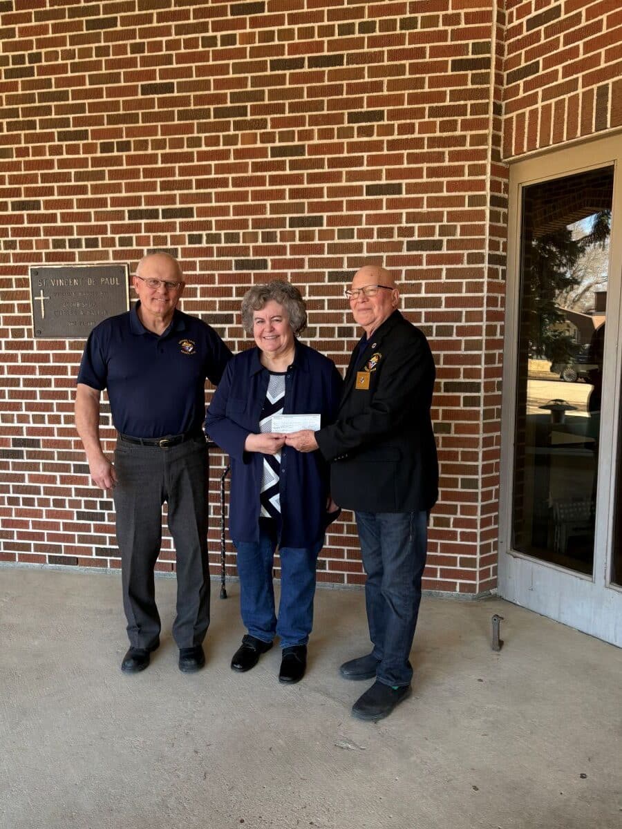 Weyburn Council #1731 Presents Their Incentive Cheques 4 Trustee PGK Brother Ron Klein, Care-A-Van Board Chairperson, Marga Cugnet, and GK Brother Richard Wick
