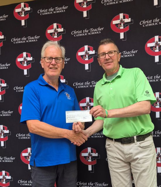 Sask K of C Charitable Foundation donates to Christ the Teacher Catholic Schools Nutrition Program! 1 Henry Kweens, Financial Secretary for St. Gerard’s Council #2031 in Yorkton,and Delmar Zwirsky – Chief Financial Officer
