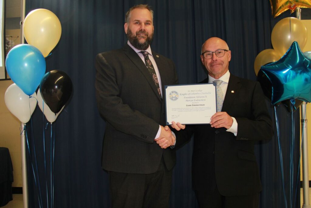 Bursaries Awarded at St. Peter’s College in Muenster 3 Liam was not in attendance so the photo has the College president Rob Harasymchuk accepting for him